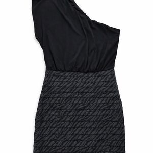 Express One Shoulder Black Dress Zebra Textured Stretch Bodycon Womens D
